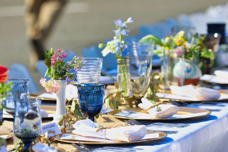 Table is set with dinnerware